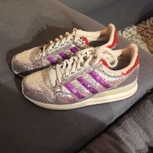 Adidas Women's Glitter Sneakers - Silver, Purple, and Red